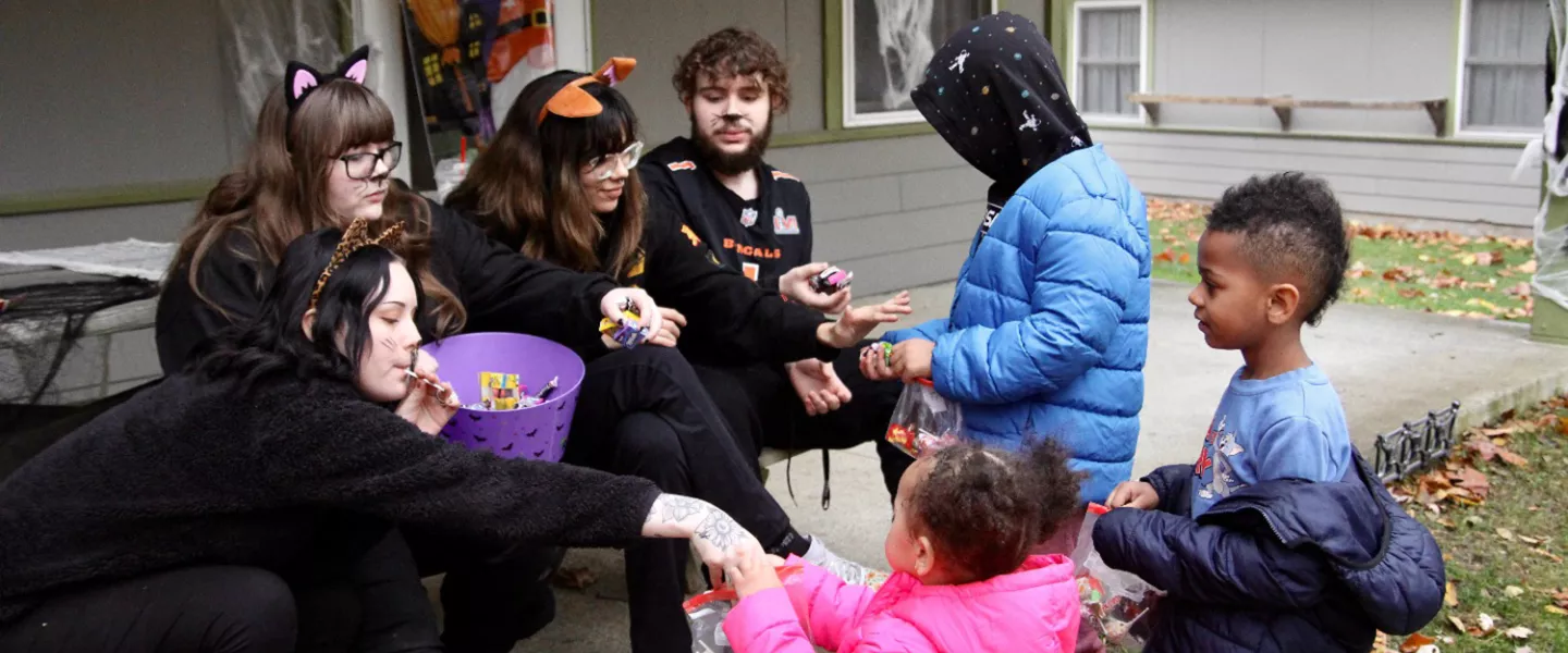 Kids trick or treating at camp