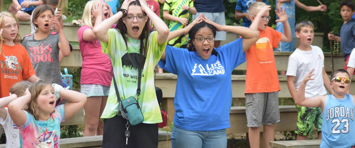 Campers and staff looking surprised