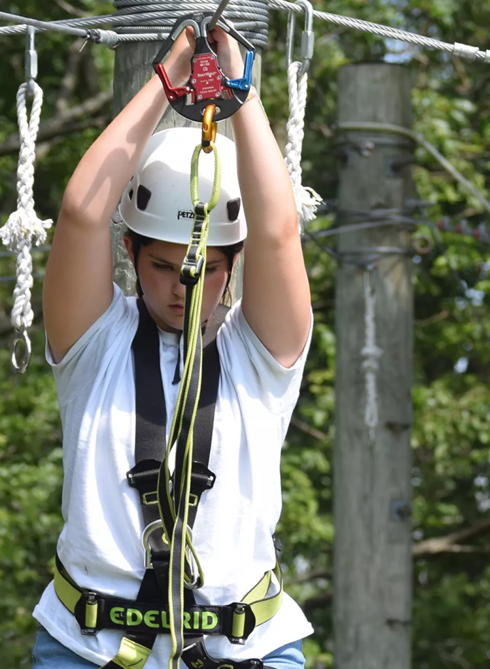 campers on high ropes course