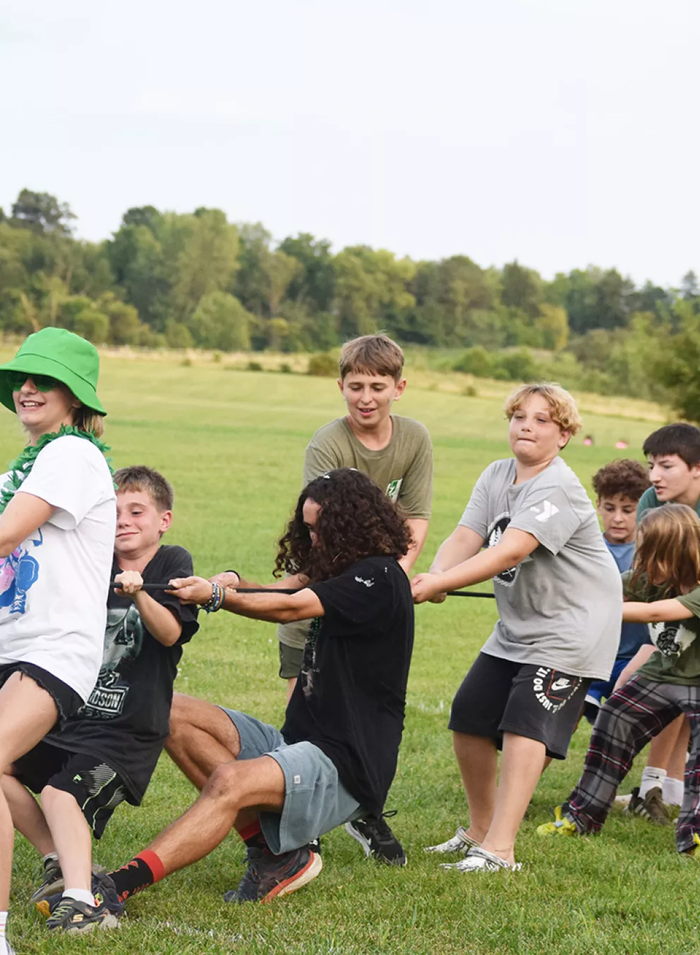 Campers playing tug of war