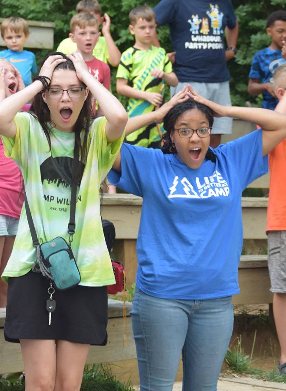 Campers and staff looking surprised