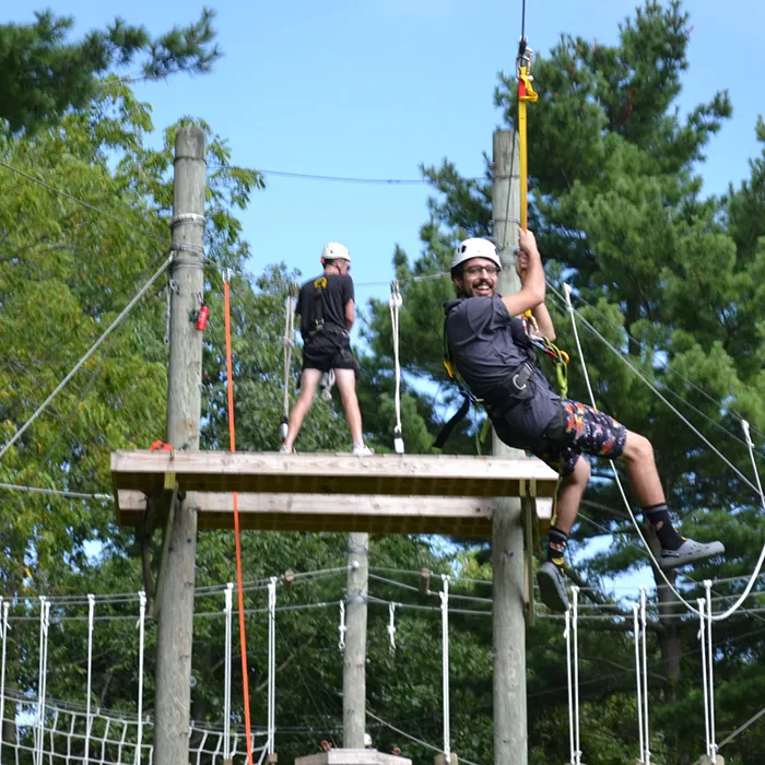 Men's camper on the zipline