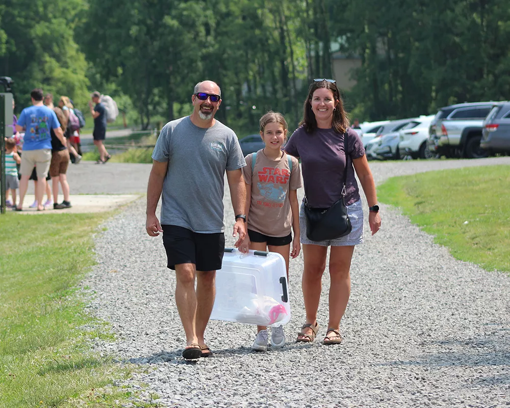 family walking at camp