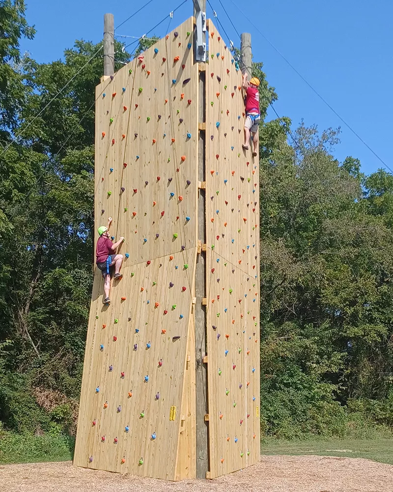 men's campers on the climbing wall